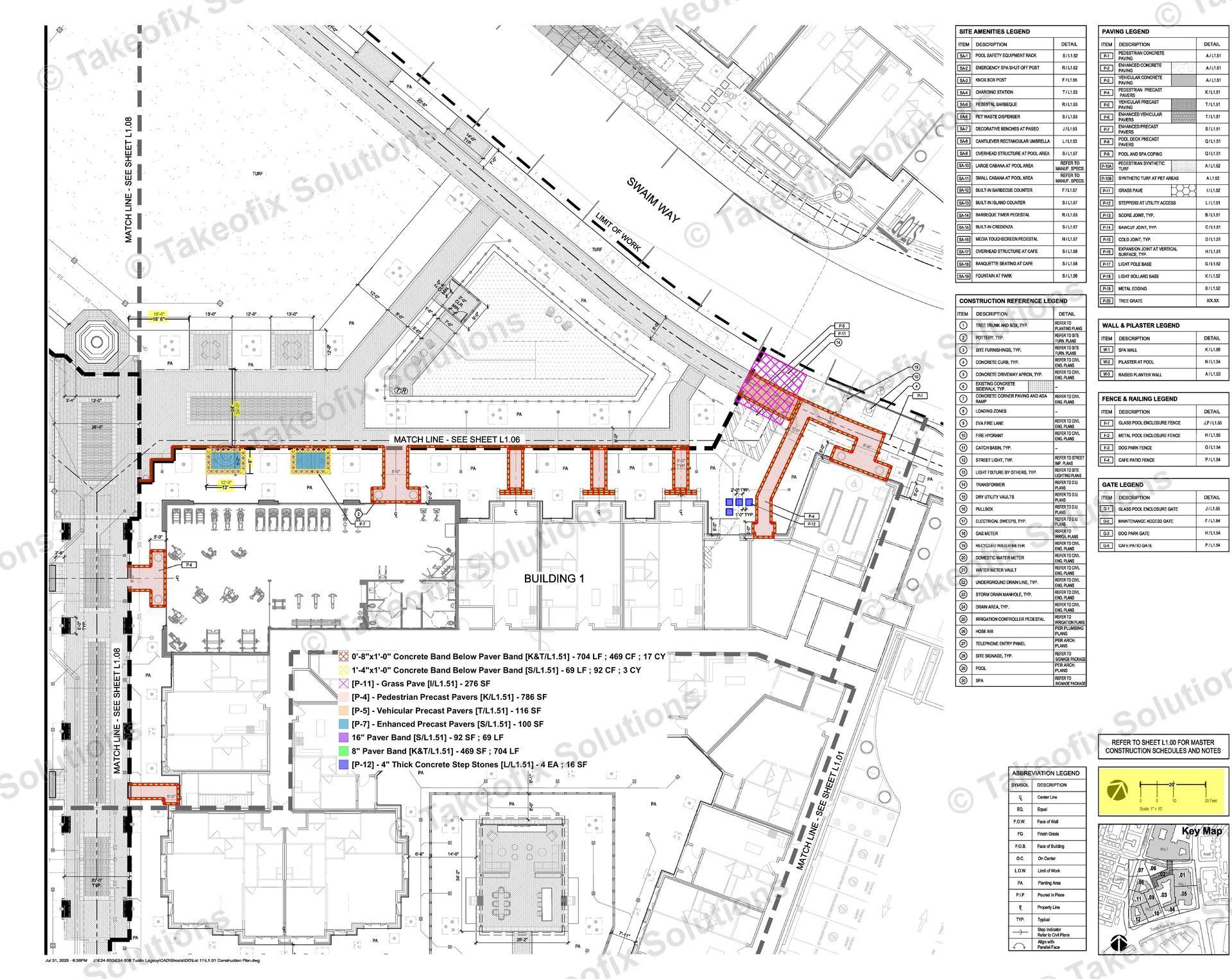 Exterior site concrete and paving work, demonstrating our site concrete quantity takeoff capabilities.